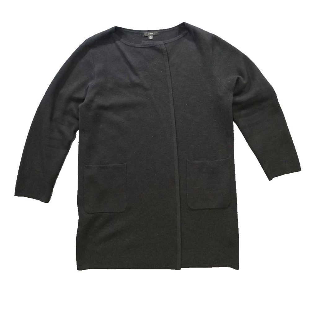 J.Crew Cardigan Sweater Lightweight wool Black Knit Long Pockets L A011487